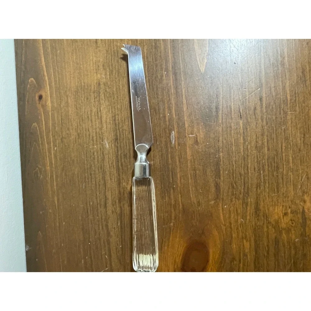 Lindshammar Sweden Cheese Knife Stainless Steel Forked Tip Textured Glass Handle